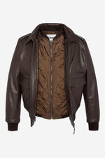 Brown cowhide aviator jacket by Schott. Detachable shearling collar. - Image n°5