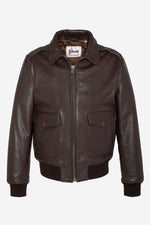 Brown cowhide aviator jacket by Schott. Detachable shearling collar. - Image n°6