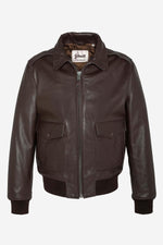 Brown cowhide aviator jacket by Schott. Detachable shearling collar. - Image n°6