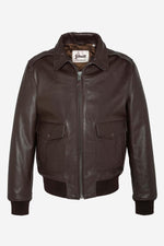 Brown cowhide aviator jacket by Schott. Detachable shearling collar. - Image n°6