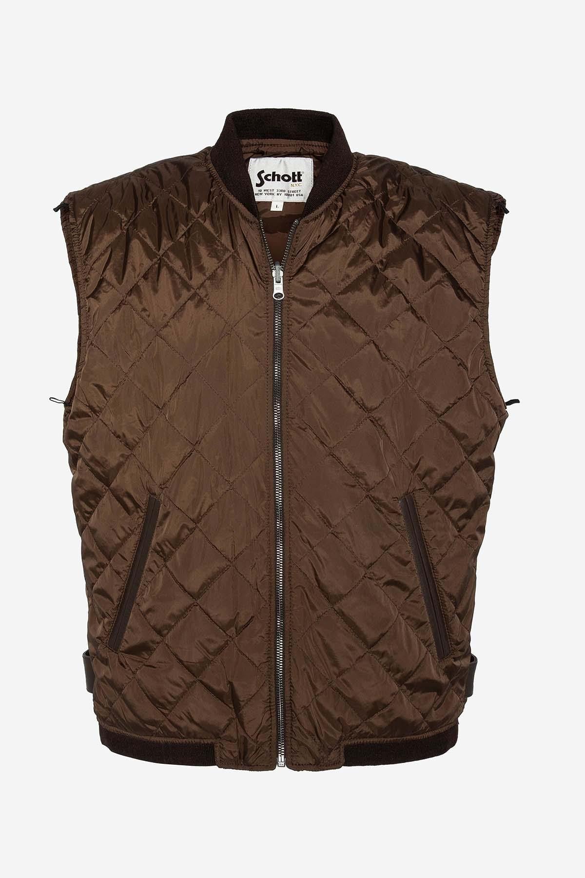 Brown cowhide aviator jacket by Schott. Detachable shearling collar. - Image n°8