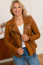 Women's dark yellow slim fit Biker Jacket - Image n°1