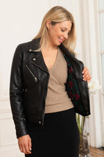 Black lambskin biker jacket-zip front, notched collar. - Image n°3