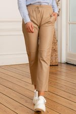Beige leather joggers - Image n°3