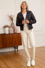 Slim lambskin biker jacket in deep violet-rock edge, timeless style. - Image n°2