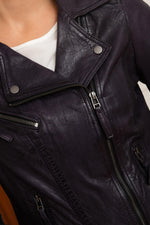 Slim lambskin biker jacket in deep violet-rock edge, timeless style. - Image n°6