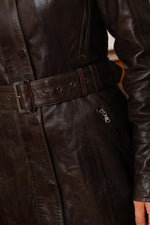 Rich brown lambskin jacket, cinched at the waist for a sleek look. - Image n°3