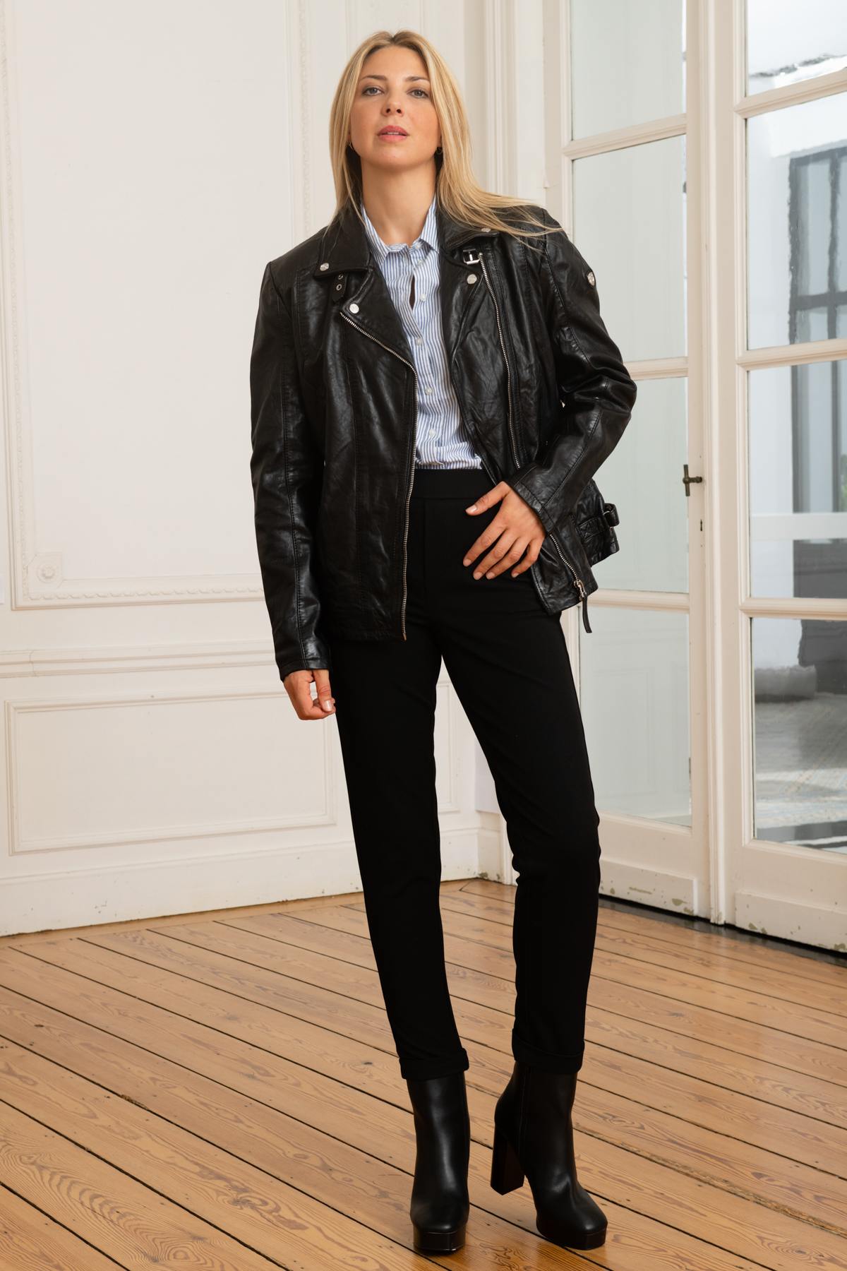 Black leather Biker Jacket - Image n°2