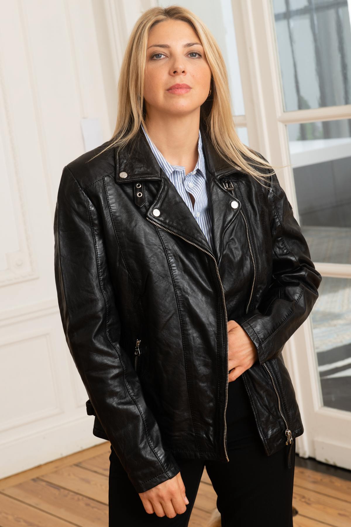 Black leather Biker Jacket - Image n°1