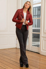 Red chilli lambskin perfecto with a patinated, rock-inspired finish. - Image n°4