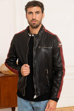 Slim lambskin jacket by Redskins. Moto collar and contrast stitching. - Image n°7