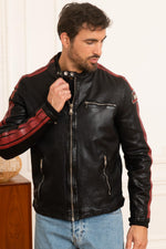 Slim lambskin jacket by Redskins. Moto collar and contrast stitching. - Image n°5
