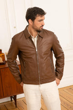 Tobacco sheep leather jacket, vintage rock edge, effortlessly stylish. - Image n°1