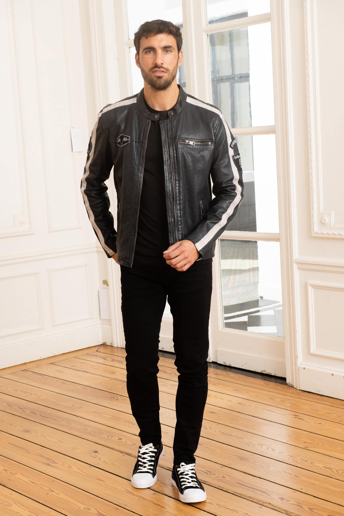 Blue Sheepskin Leather Jacket - Image n°2