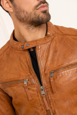 Cognac sheepskin jacket, skinny fit, moto-inspired and lightweight. - Image n°7