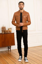 Cognac sheepskin jacket, skinny fit, moto-inspired and lightweight. - Image n°2