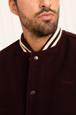 Schott NYC's varsity jacket: bordeaux leather sleeves meet beige wool. - Image n°6