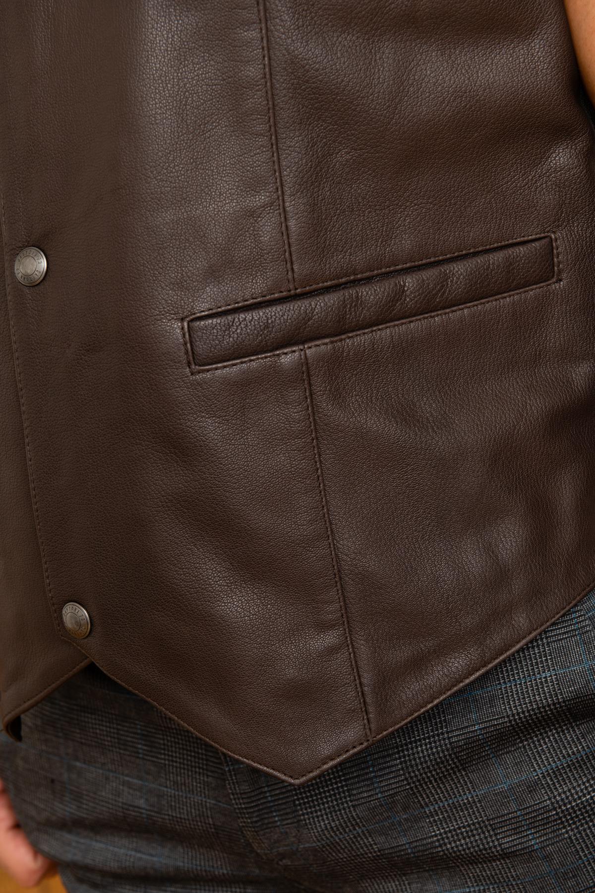 Brown genuine leather biker vest - Image n°6