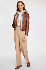 Cognac leather jacket with removable hood - Image n°3