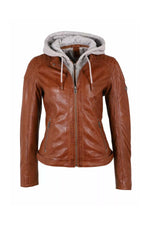 Cognac leather jacket with removable hood - Image n°7