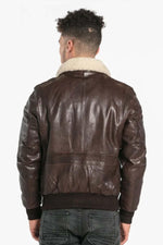Petrol brown sheepskin jacket with removable fur collar and zip. - Image n°4