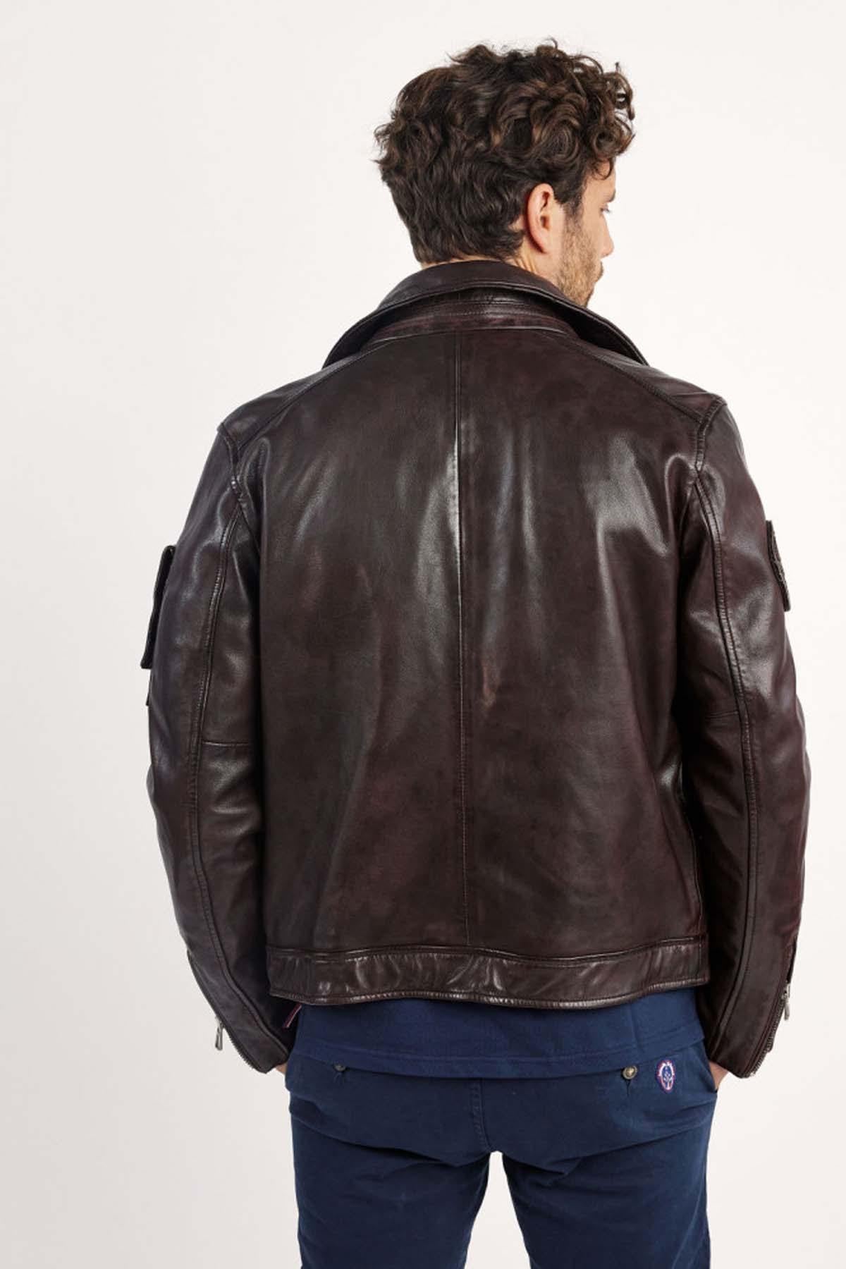 Redskins' Jaegger Alpha aviator jacket in glossy brown lambskin. - Image n°5