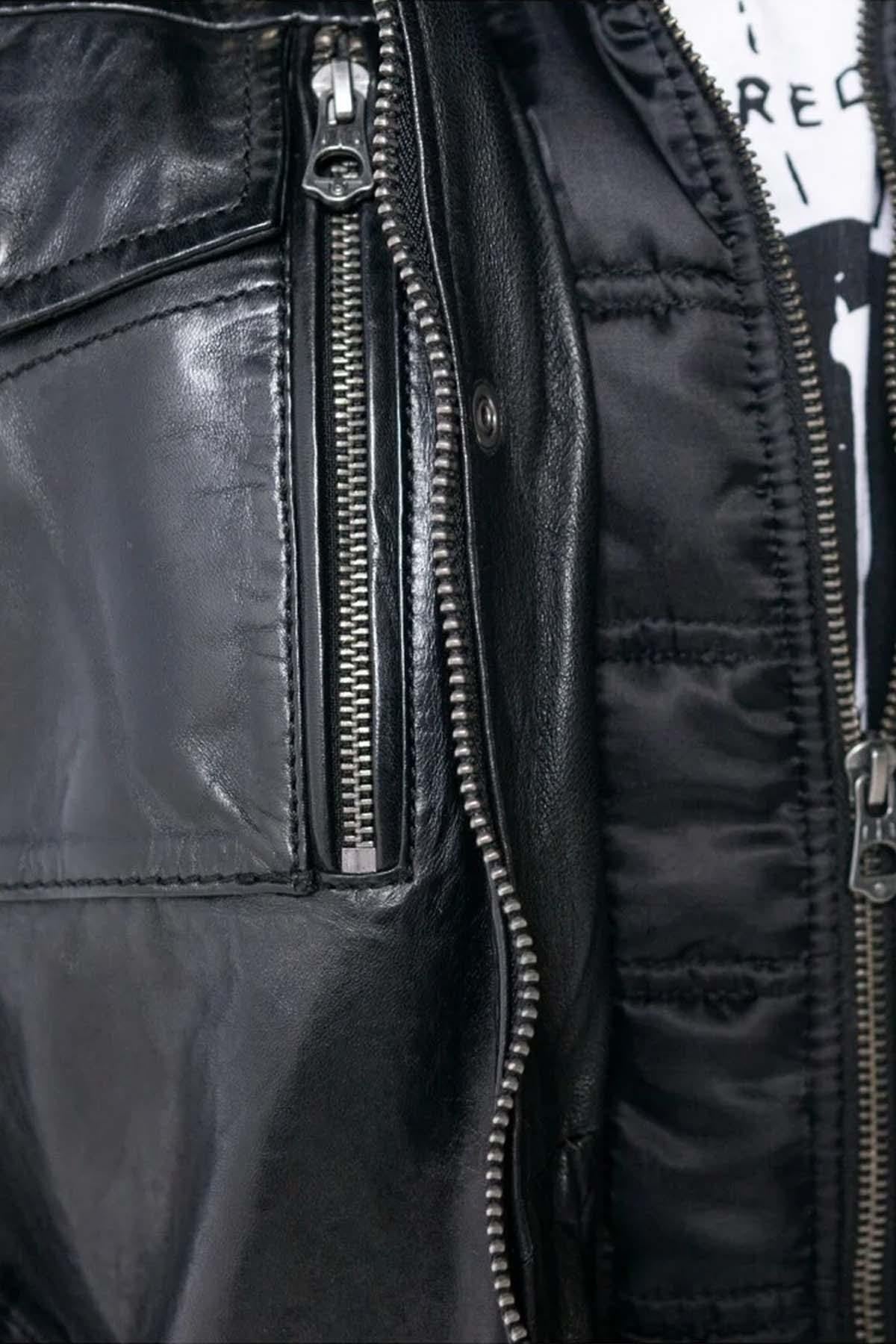 Black lambskin jacket with vintage moto details, sleek and road-ready. - Image n°7