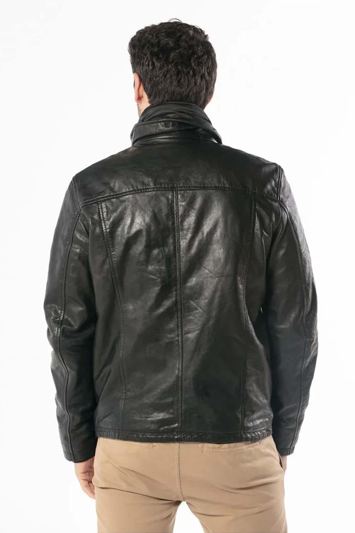 Black lambskin jacket with vintage moto details, sleek and road-ready. - Image n°4