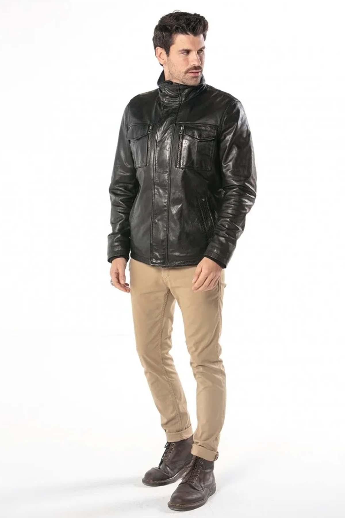 Black lambskin jacket with vintage moto details, sleek and road-ready. - Image n°3