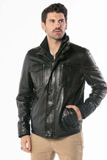 Black lambskin jacket with vintage moto details, sleek and road-ready. - Image n°5