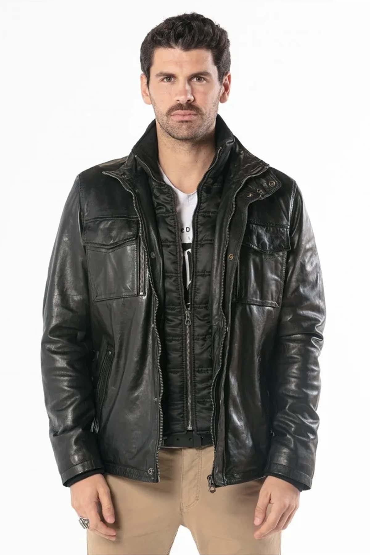 Black lambskin jacket with vintage moto details, sleek and road-ready. - Image n°6