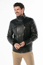 Black lambskin jacket with vintage moto details, sleek and road-ready. - Image n°1