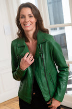 Green leather Biker Jacket - Image n°1