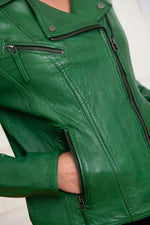 Green leather Biker Jacket - Image n°8