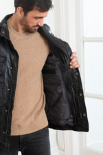 Black lambskin jacket, straight cut, zip closure, adjustable collar. - Image n°4