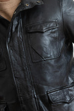 Black lambskin jacket, straight cut, zip closure, adjustable collar. - Image n°7