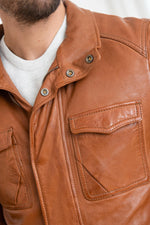Cognac Mid-Length Leather Jacket - Image n°8