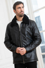 Schott NYC's black cowhide jacket, mid-thigh aviator fit. - Image n°3