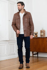 Rich brown sheepskin jacket with a straight cut and refined stitching. - Image n°2