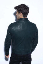 Quilted lambskin jacket in ocean blue. Biker-inspired, mid-season. - Image n°4
