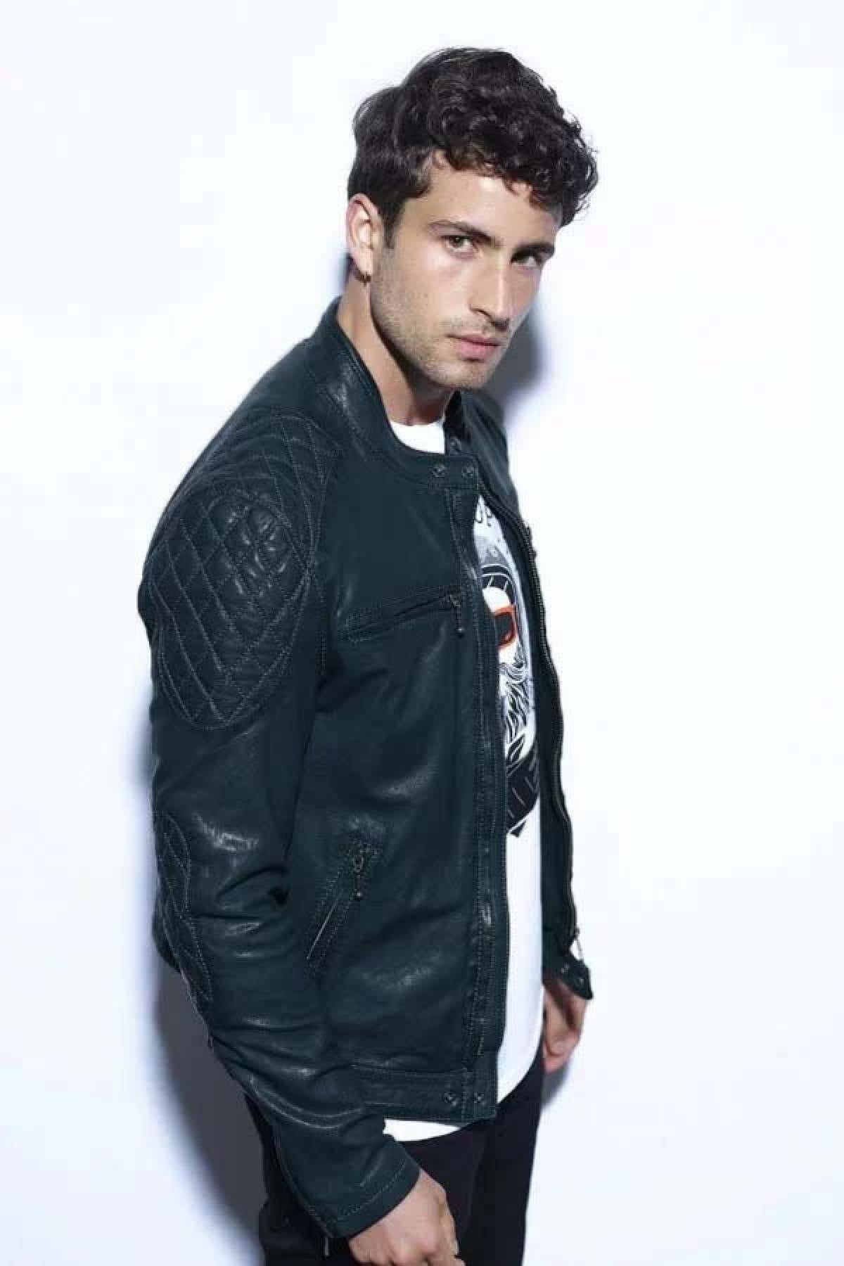 Quilted lambskin jacket in ocean blue. Biker-inspired, mid-season. - Image n°2