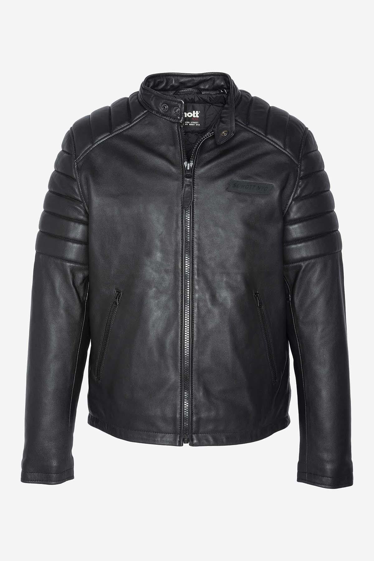 Timeless Schott biker jacket in soft lambskin with quilted shoulders. - Image n°6