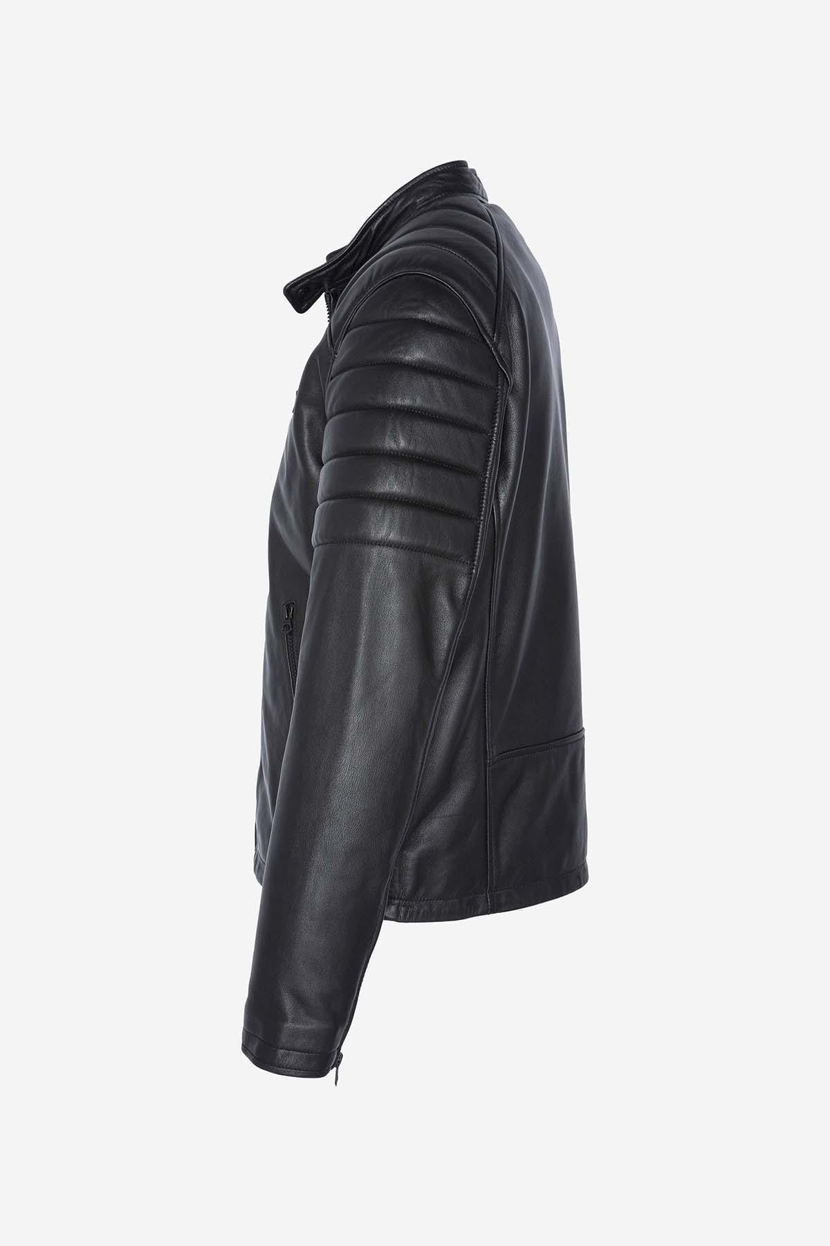 Timeless Schott biker jacket in soft lambskin with quilted shoulders. - Image n°8