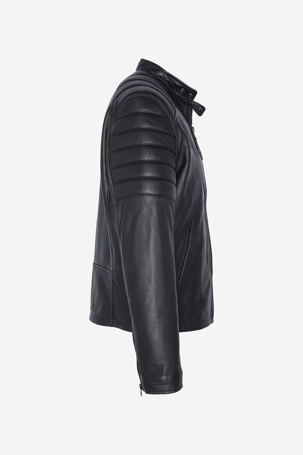 Timeless Schott biker jacket in soft lambskin with quilted shoulders. - Image n°9