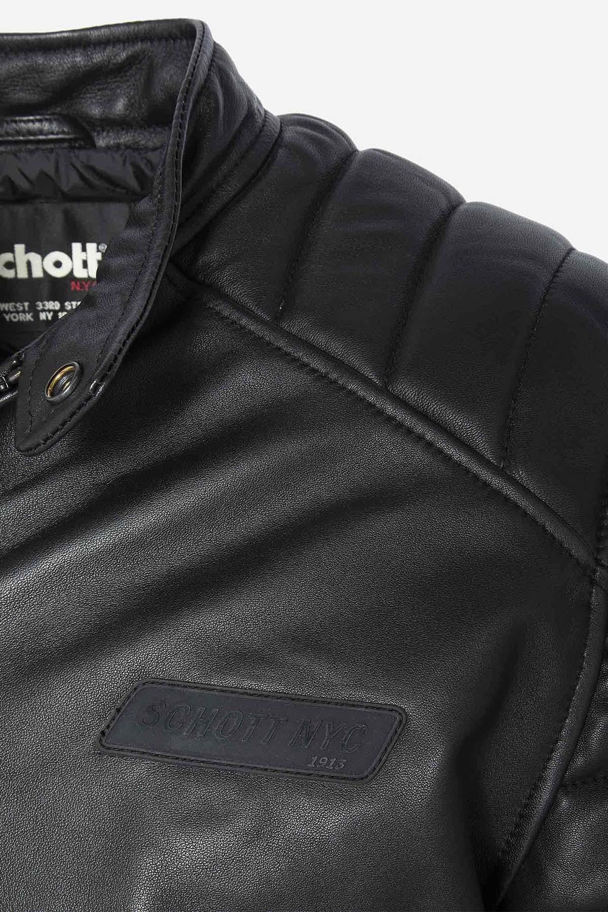 Timeless Schott biker jacket in soft lambskin with quilted shoulders. - Image n°10