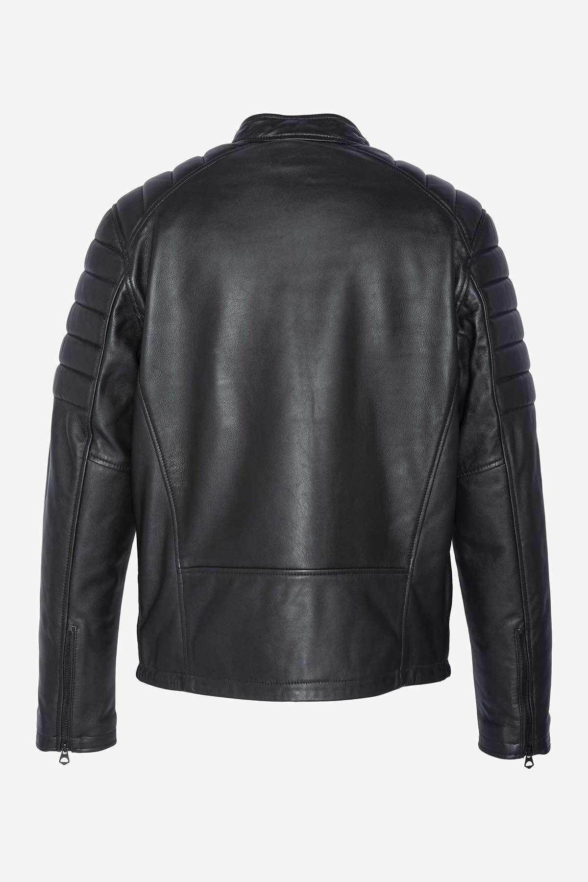 Timeless Schott biker jacket in soft lambskin with quilted shoulders. - Image n°7