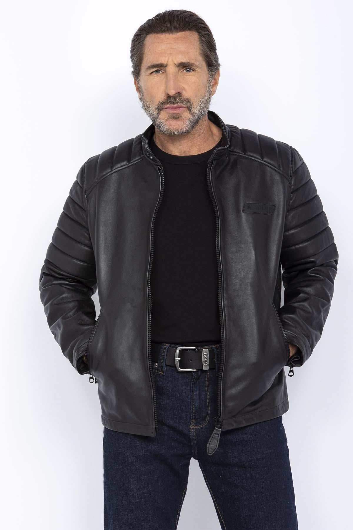 Timeless Schott biker jacket in soft lambskin with quilted shoulders. - Image n°1