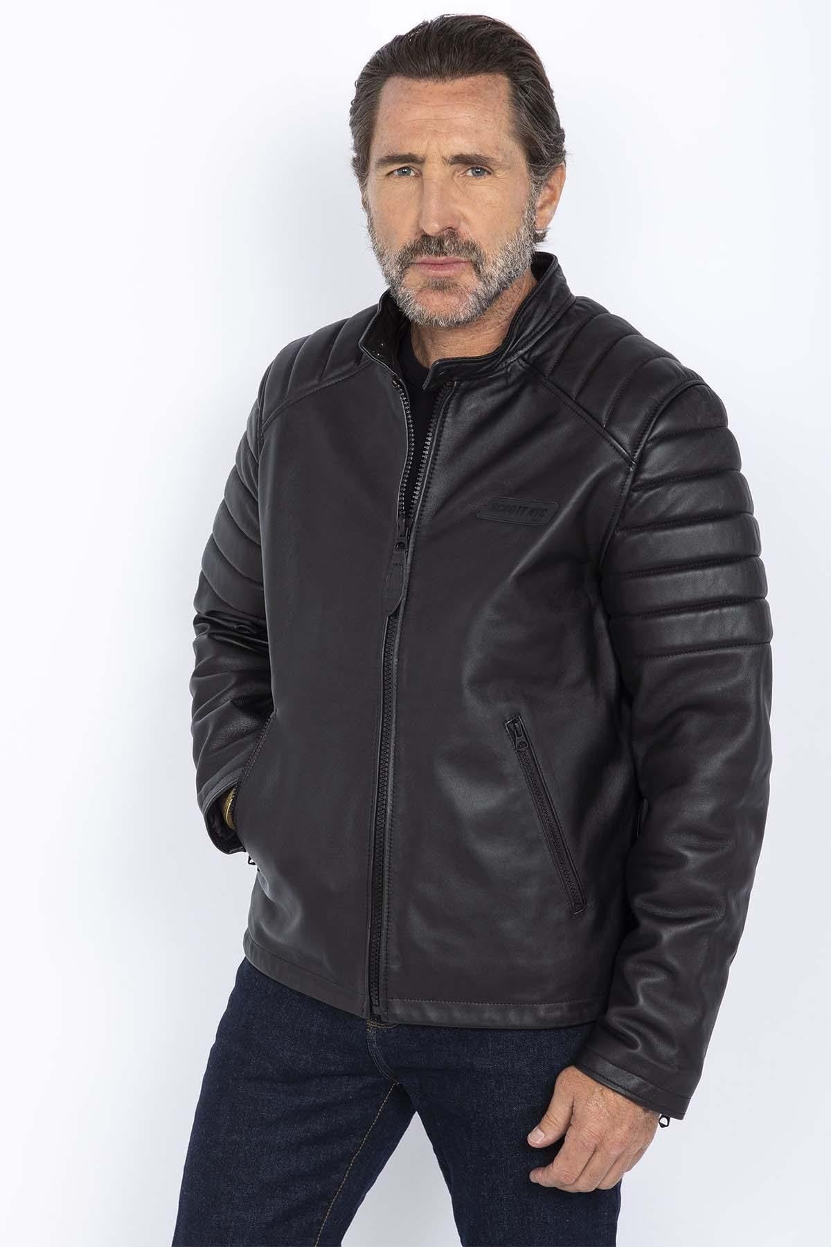 Timeless Schott biker jacket in soft lambskin with quilted shoulders. - Image n°2