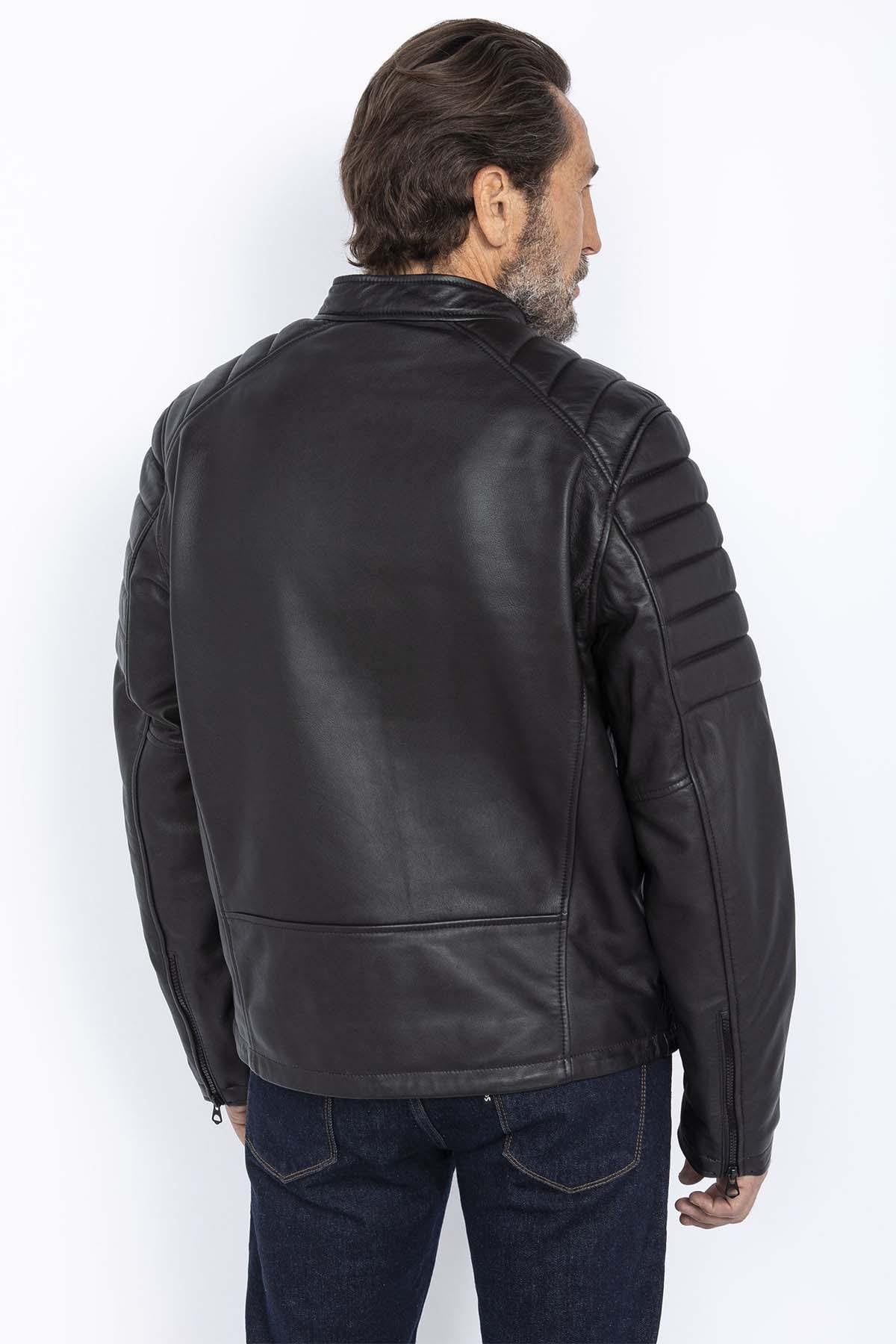 Timeless Schott biker jacket in soft lambskin with quilted shoulders. - Image n°4