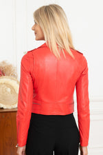 Women's Biker Jacket in red sheep leather - Image n°6